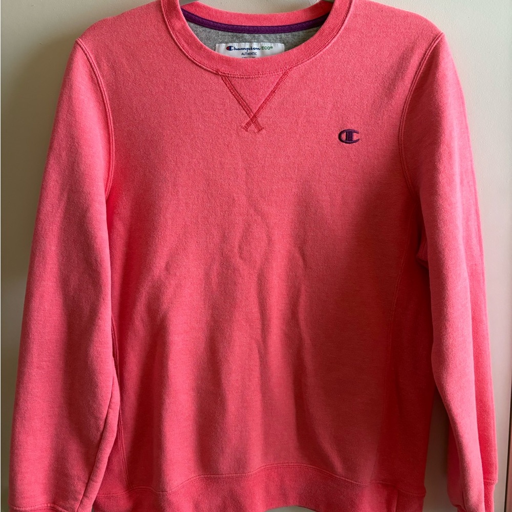 Champion Woman’s Singles Vibrant Pink  Comfy Pink Crewneck Sweatshirt SZ L